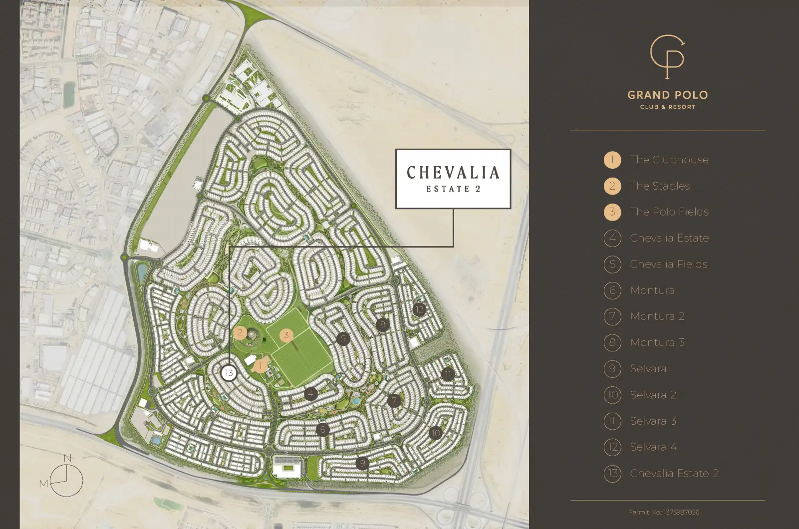 Grand Polo Club & Resort — Chevalia Estate 2 full community masterplan with polo fields, stables and residential clusters.
