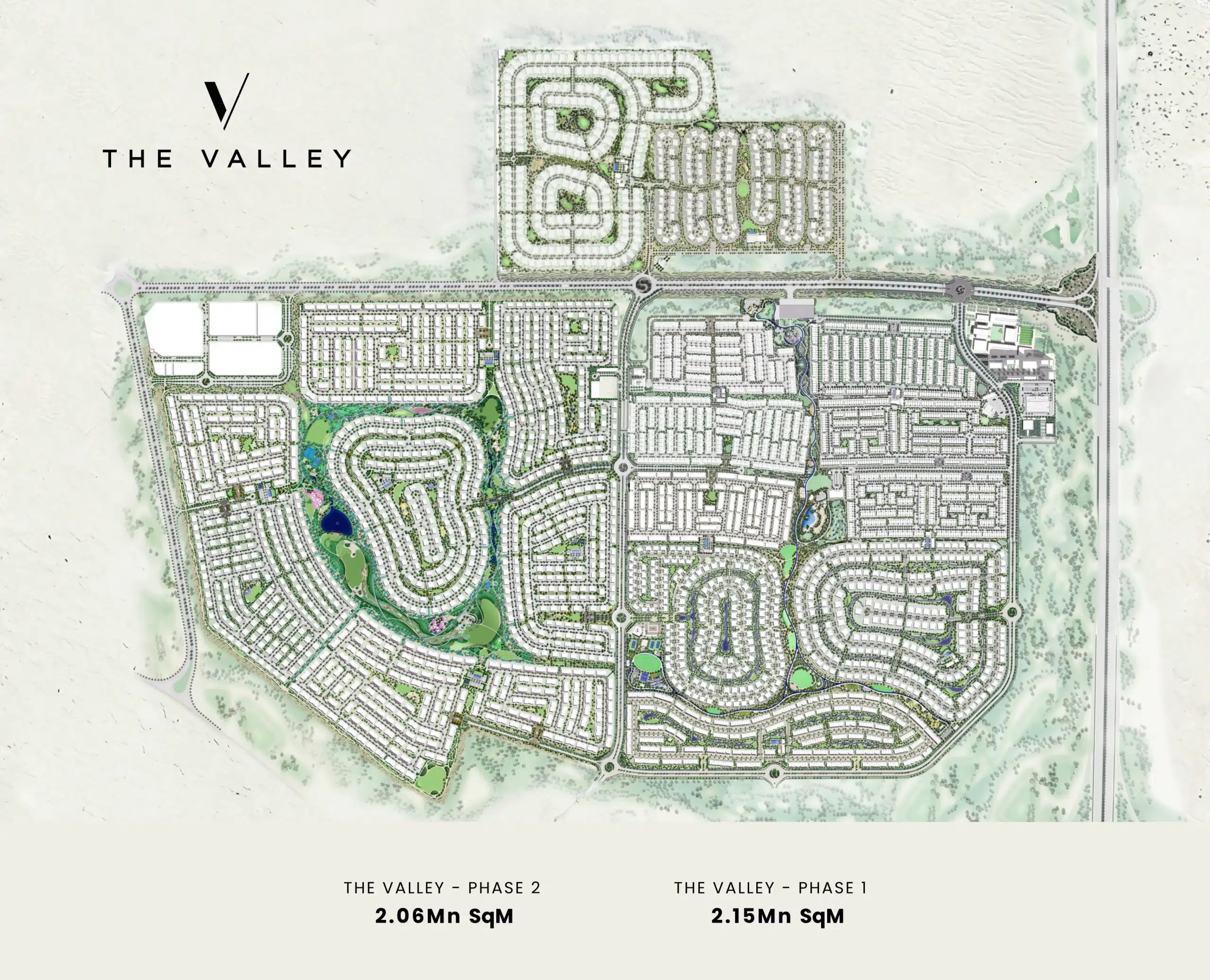The Valley — complete masterplan overview with activity hubs and residential phases.