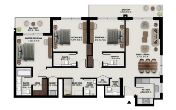 3-bedroom apartment