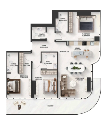 3-bedroom apartment 