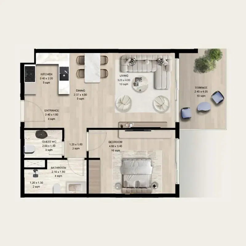 1 BR Typical Unit